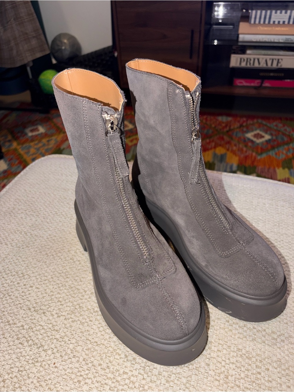 Steve Madden Gray Suede Front-Zip Platform Ankle Boots